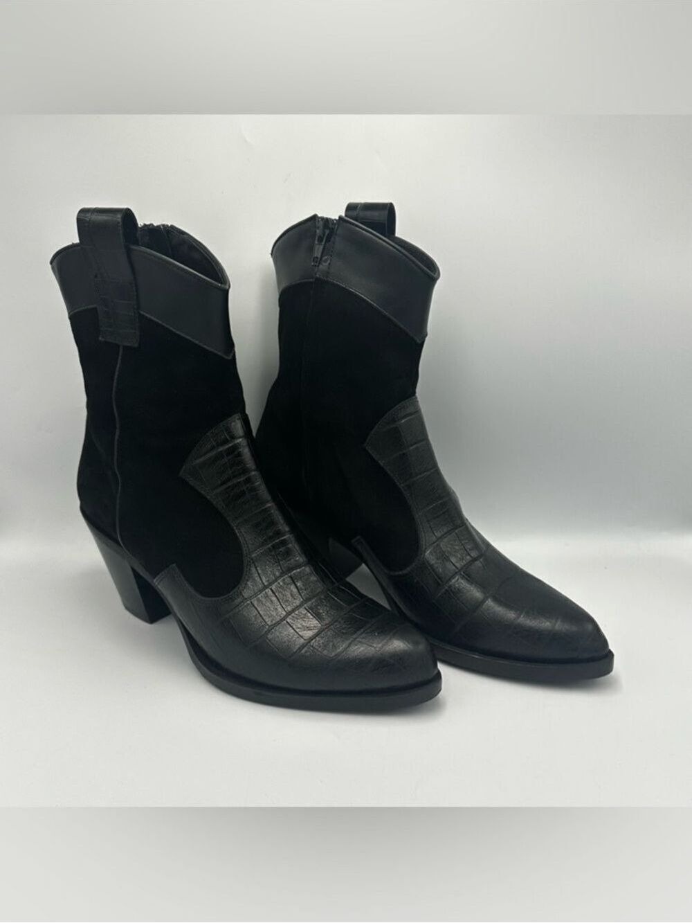 Western Booties Black Leather and Suede by Alberto Zago Size 40 Women’s